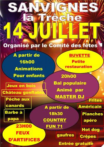 Affiche 14 juillet bal et feux d'artifices